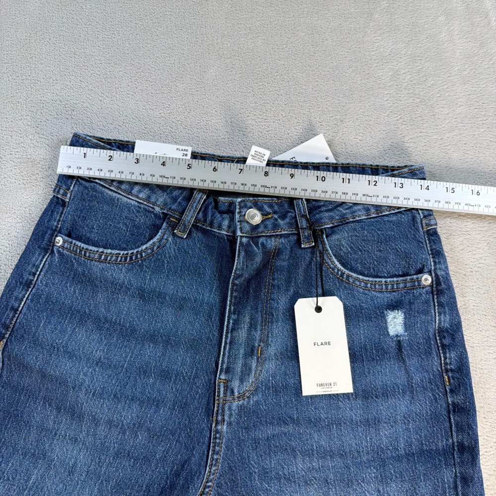Forever 21 Flare Jeans Daisy Embroidered Womens 28 Blue Denim High Rise New - Picture 5 of 11